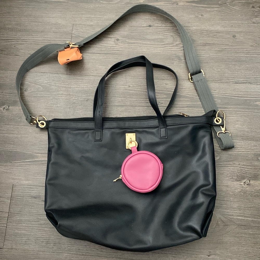 Plus feel studio dsg black and gold vegan leather satchel tote purse